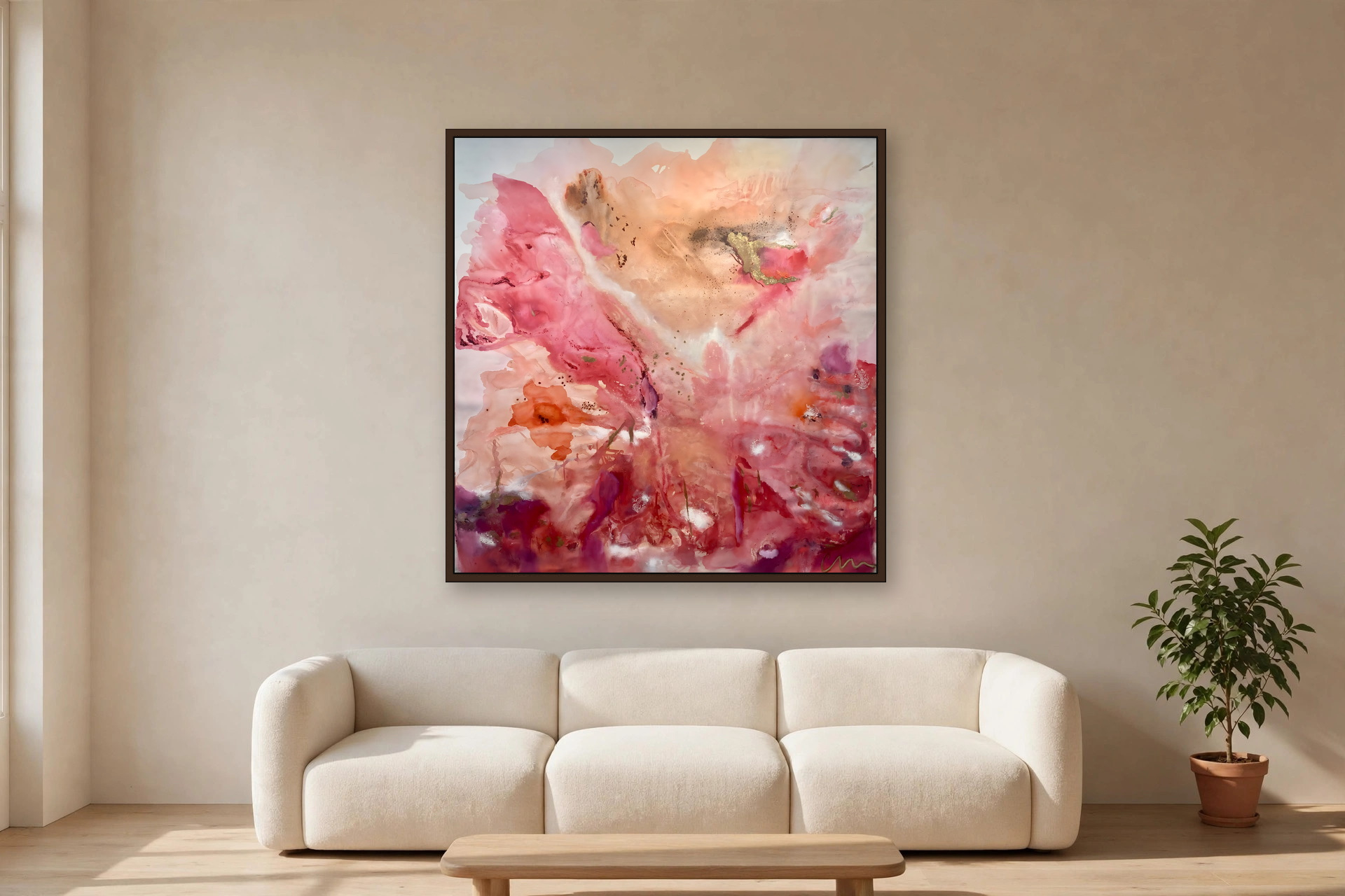 Bougainvillea by Charlene Falk — canvas print in a living room