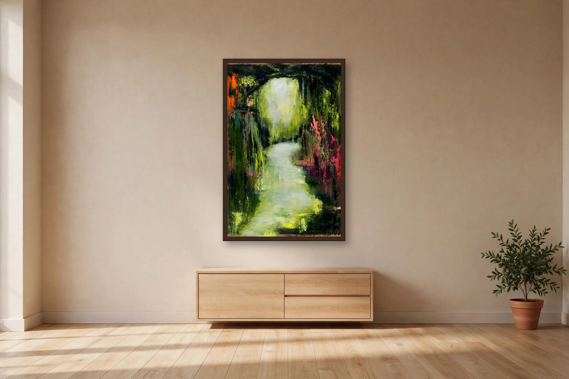 The River Flows by Charlene Falk — canvas print in a living room