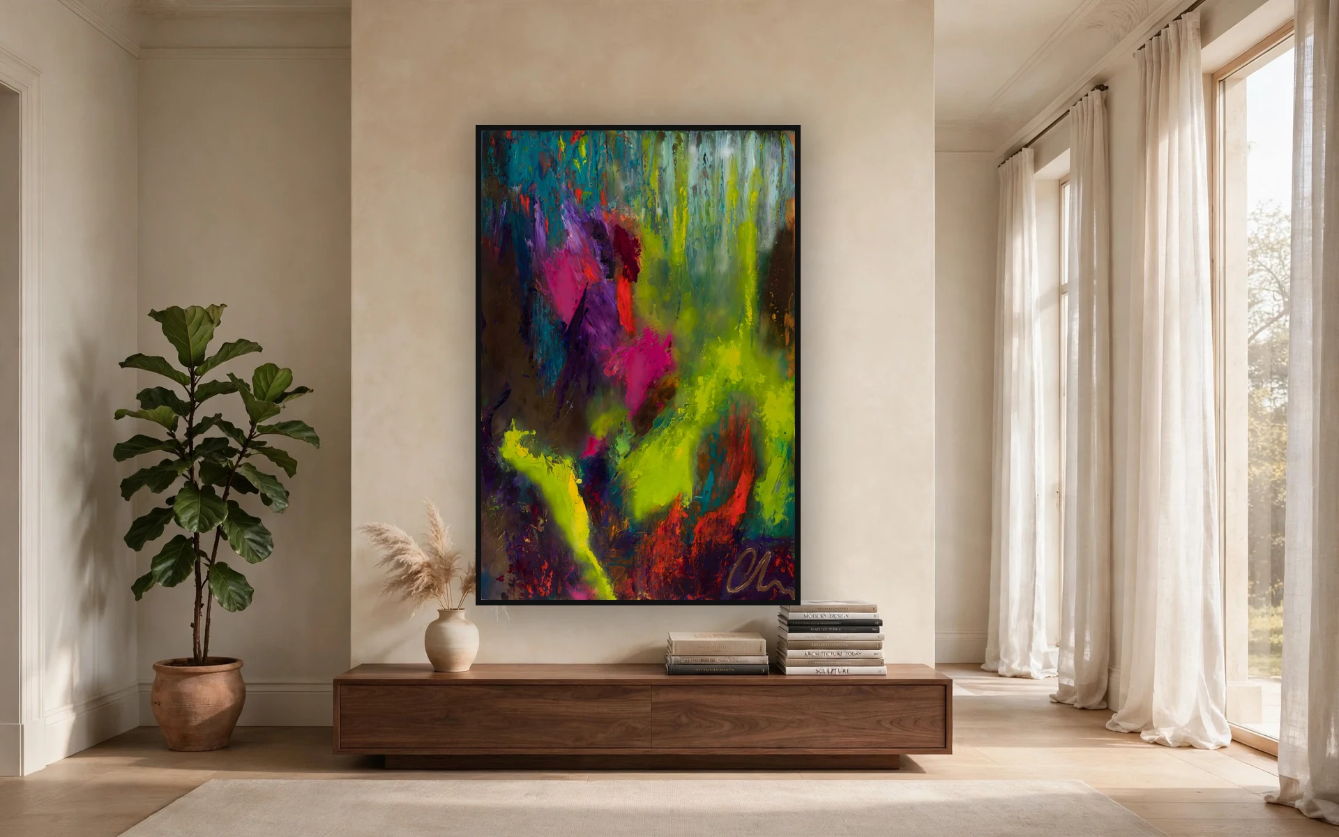 Bloom by Charlene Falk &mdash; framed print hanging in a bright living room